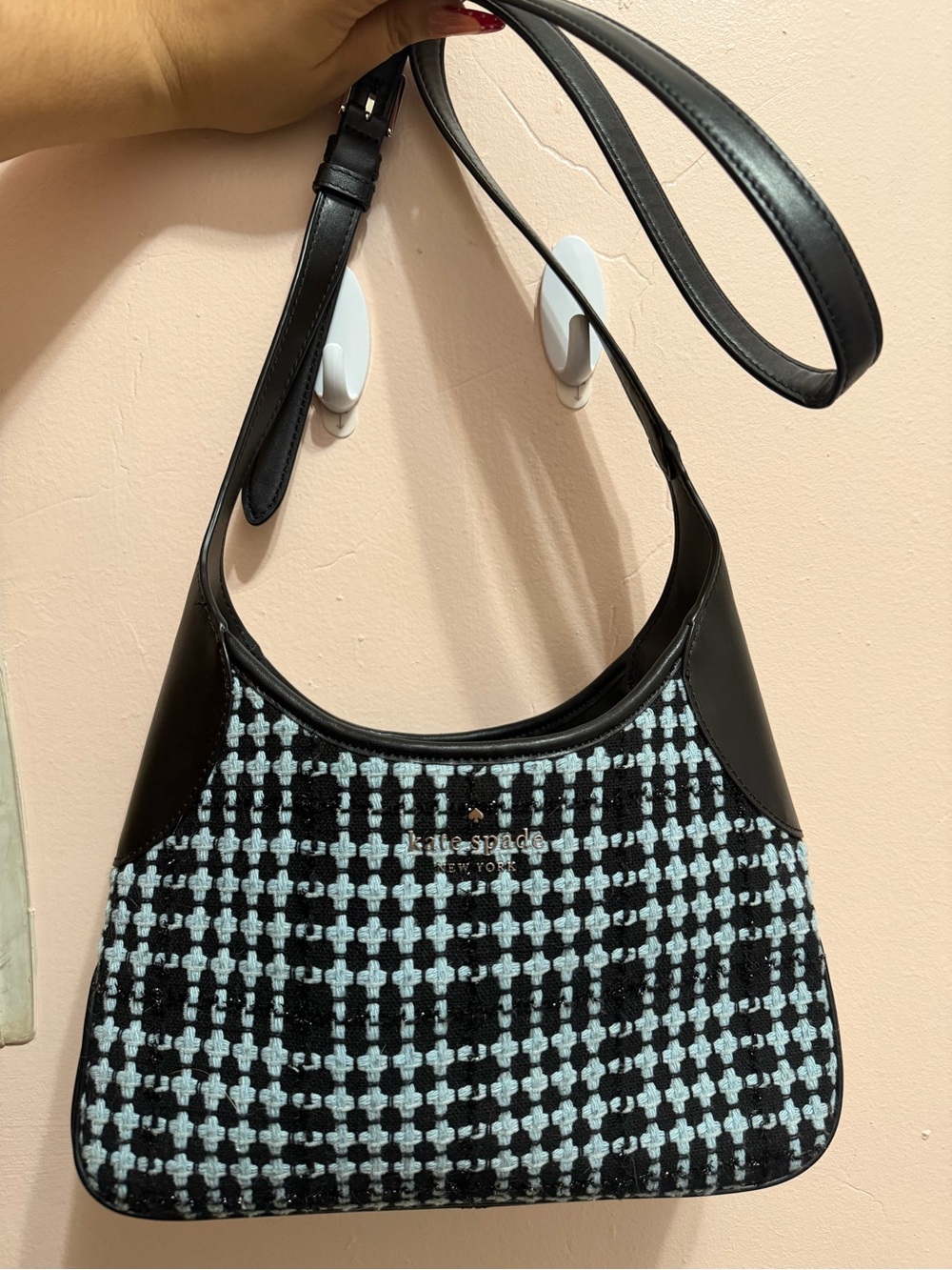kate spade Black & Light Blue Houndstooth BODYCROSS Bag